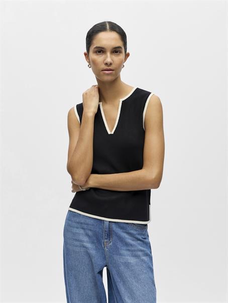 OBJVIVA S/L RE V-NECK KNIT TOP NOOS black