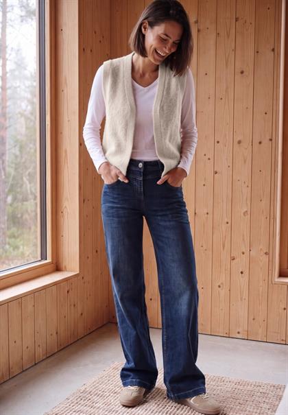 Offene Federgarn-Weste in Unifarbe cashmere beige