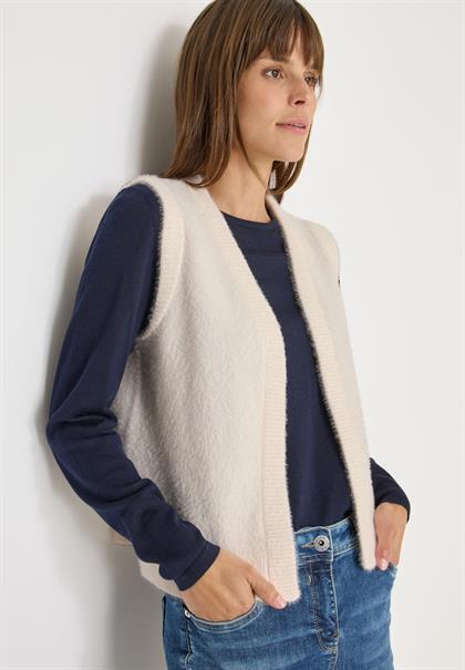 Offene Federgarn Weste oat milk beige melange