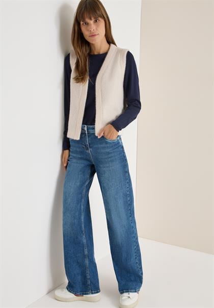 Offene Federgarn Weste oat milk beige melange