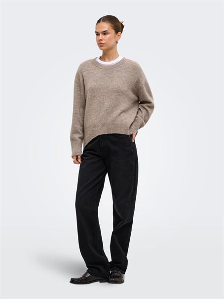 ONLALIVIA LS HIGH-LOW O-NECK KNT taupe gray