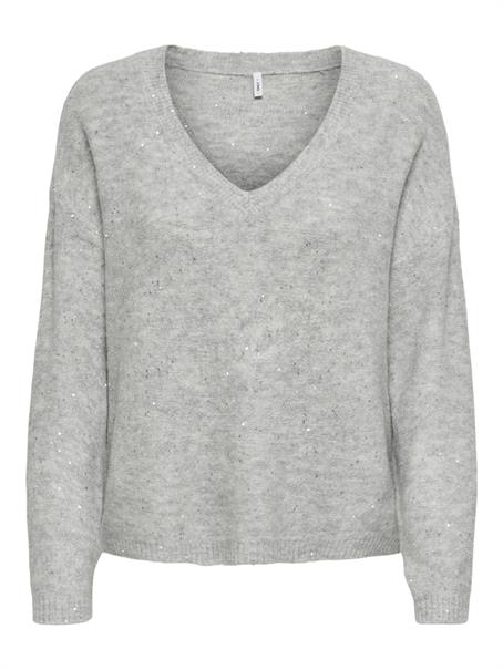 ONLARIZONA LS SEQUINS V-NECK PUL KNT light grey melange
