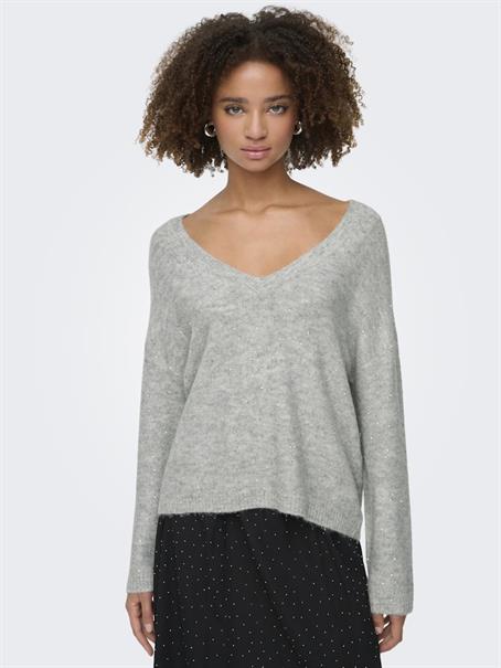 ONLARIZONA LS SEQUINS V-NECK PUL KNT light grey melange