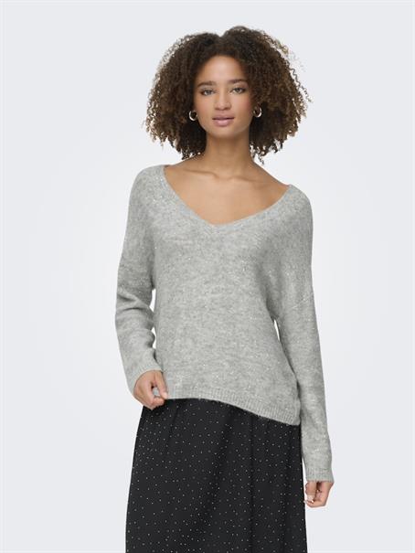 ONLARIZONA LS SEQUINS V-NECK PUL KNT light grey melange