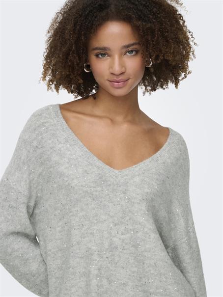 ONLARIZONA LS SEQUINS V-NECK PUL KNT light grey melange