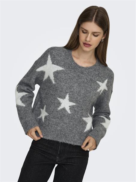 ONLAZU LS STAR O-NECK KNT dark grey melange