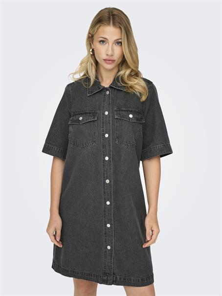 ONLBELLE S/S BUTTON DRESS DNM GUA NOOS washed black