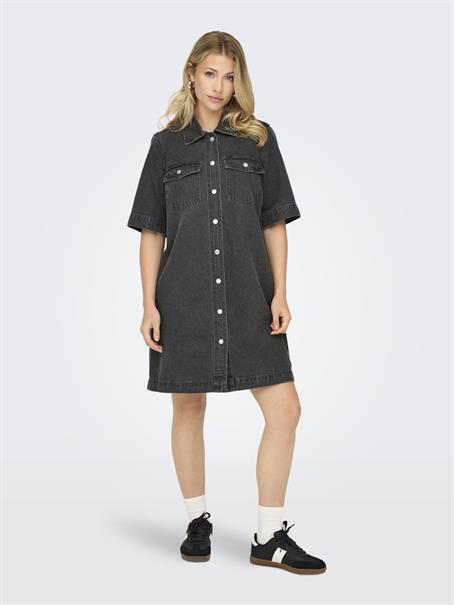 ONLBELLE S/S BUTTON DRESS DNM GUA NOOS washed black
