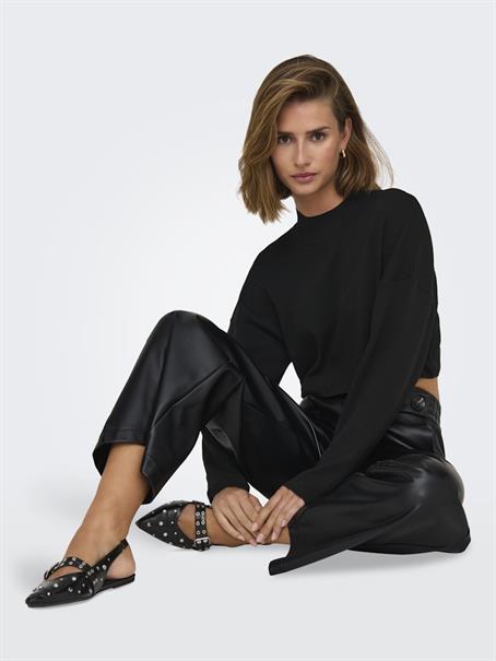 ONLBINA FAUX LEATHER WIDE PANT BF OTW black