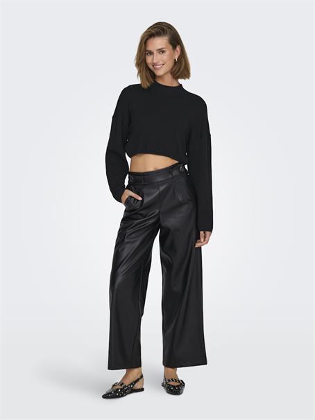 ONLBINA FAUX LEATHER WIDE PANT BF OTW black