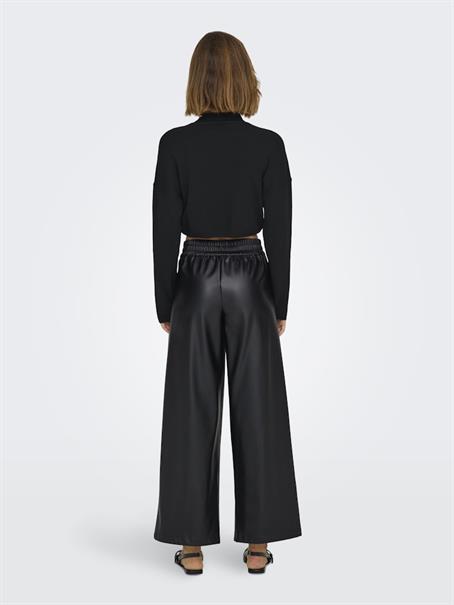 ONLBINA FAUX LEATHER WIDE PANT BF OTW black