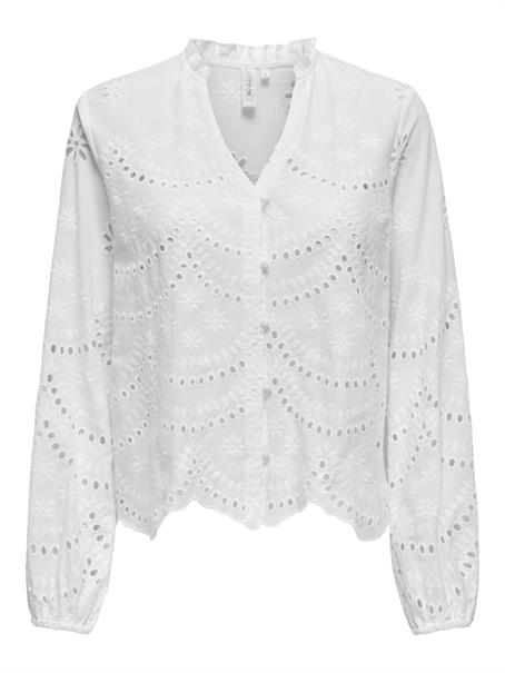 ONLBINE LALISA LS V-NECK EMB TOP WVN bright white