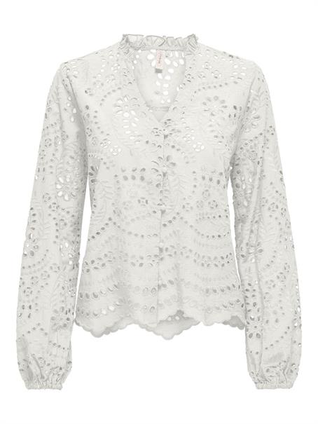 ONLBINE LALISA LS V-NECK EMB TOP WVN cloud dancer