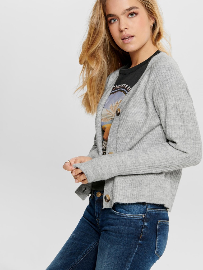 Only Damen Pullover ONLCAROL L/S CARDIGAN KNT NOOS light grey melange  bequem online kaufen bei | 