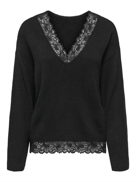 ONLCLOVER LS LACE V-NECK REVERSIBLE KNT black