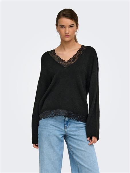 ONLCLOVER LS LACE V-NECK REVERSIBLE KNT black