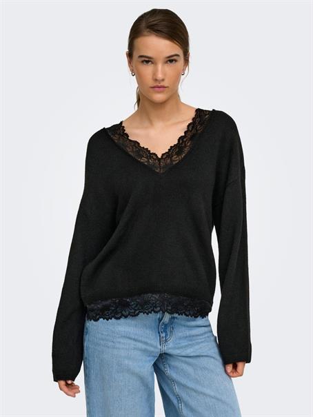 ONLCLOVER LS LACE V-NECK REVERSIBLE KNT black