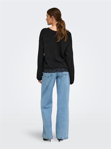 ONLCLOVER LS LACE V-NECK REVERSIBLE KNT black