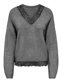 ONLCLOVER LS LACE V-NECK REVERSIBLE KNT medium grey melange