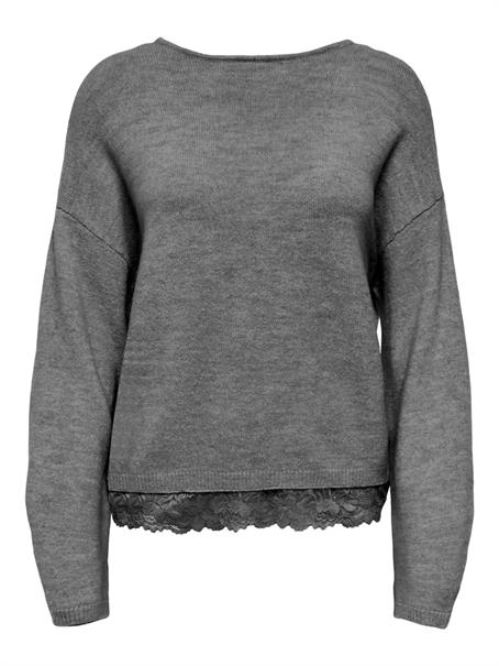 ONLCLOVER LS LACE V-NECK REVERSIBLE KNT medium grey melange
