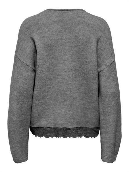 ONLCLOVER LS LACE V-NECK REVERSIBLE KNT medium grey melange