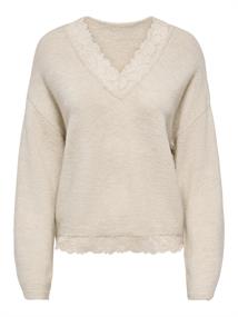 ONLCLOVER LS LACE V-NECK REVERSIBLE KNT pumice stone