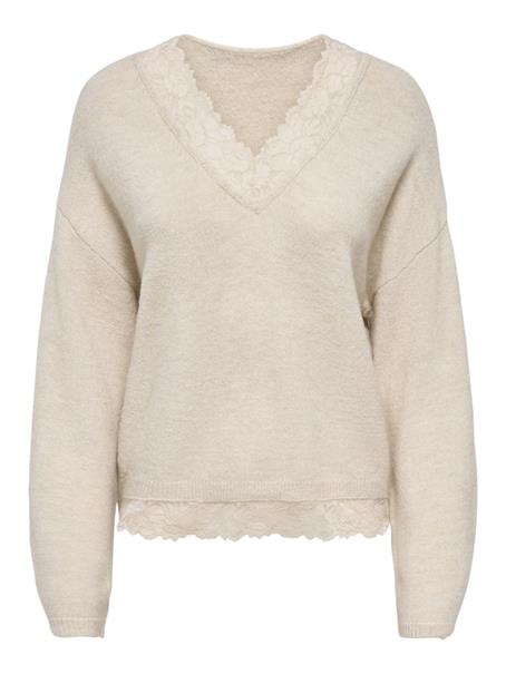 ONLCLOVER LS LACE V-NECK REVERSIBLE KNT pumice stone