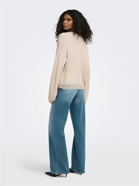 ONLCLOVER LS LACE V-NECK REVERSIBLE KNT pumice stone