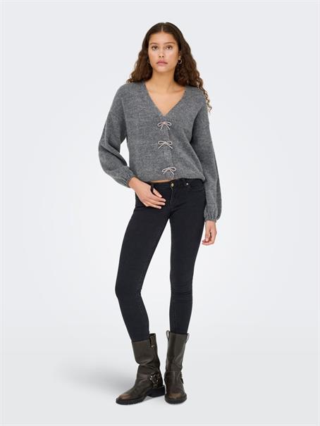 ONLDONNA LS BOW V-NECK CS KNT medium grey melange