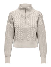 ONLDORITTA LS CABLE ZIP HIG NECK KNT pumice stone