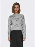ONLHAPPIE LS HEART O-NECK KNT light grey melange
