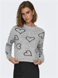 ONLHAPPIE LS HEART O-NECK KNT light grey melange