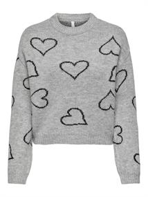 ONLHAPPIE LS HEART O-NECK KNT light grey melange