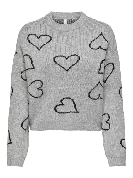ONLHAPPIE LS HEART O-NECK KNT light grey melange