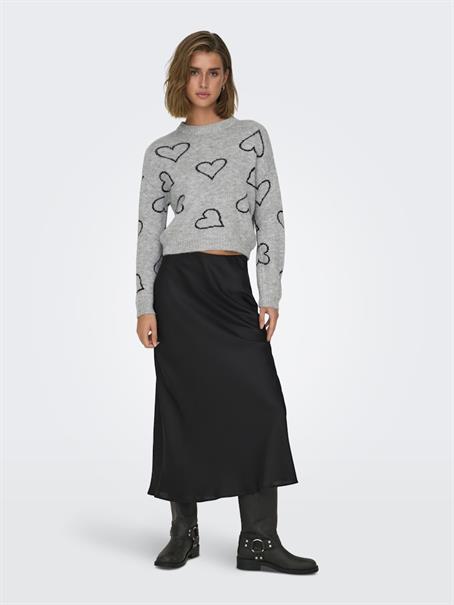 ONLHAPPIE LS HEART O-NECK KNT light grey melange