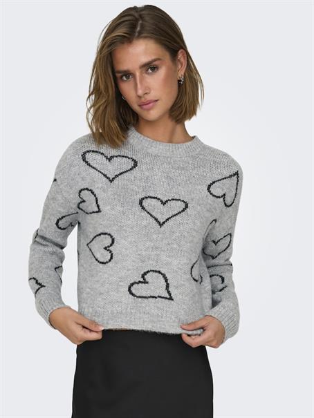 ONLHAPPIE LS HEART O-NECK KNT light grey melange