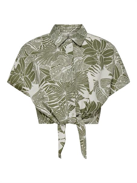 ONLJAKIRI LINEN S/S KNOT SHIRT WVN cloud dancer