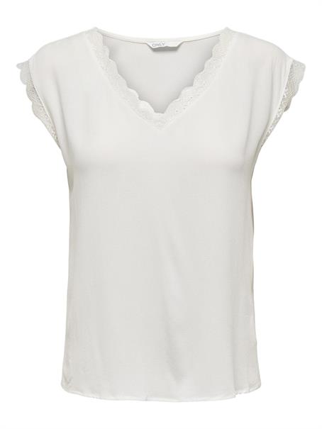 ONLJASMINA LIFE SS V LACE TOP NOOS WVN cloud dancer
