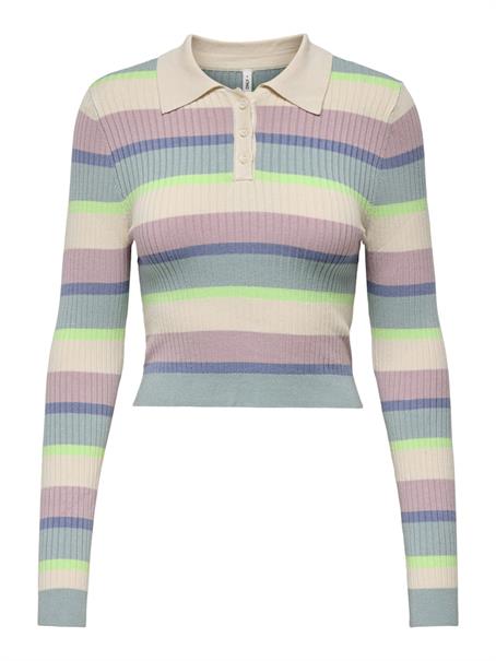 ONLKAROL LS CROP RIB BUTTON POLO CC KNT birch