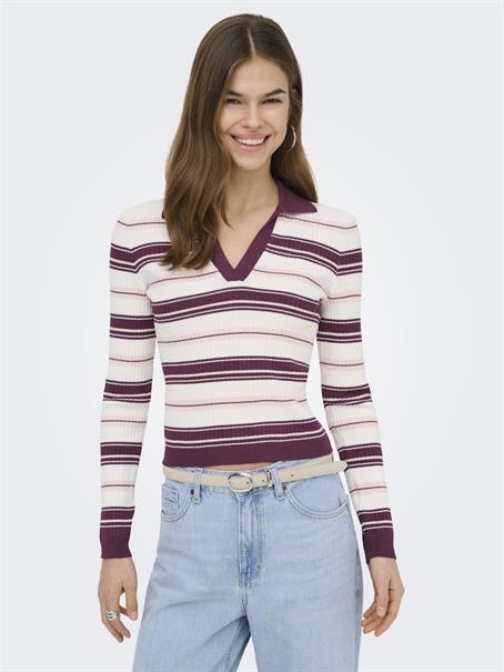 ONLKAYA LS STRIPE POLO KNT NOOS grape wine