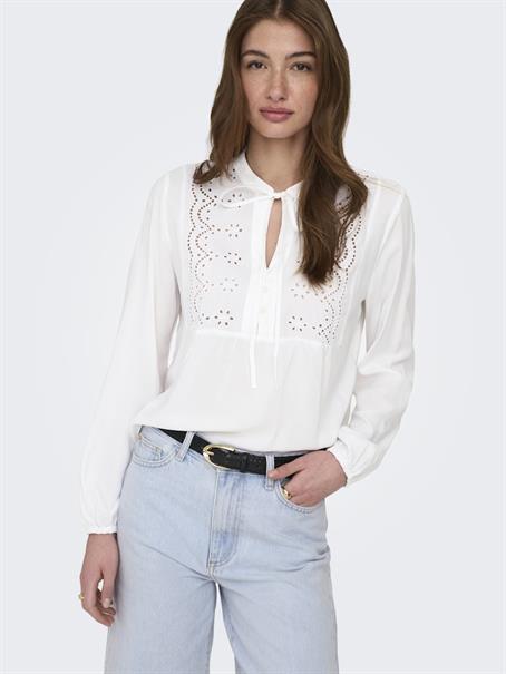 ONLLENNYO LS EMBROID V-NECK TOP NOOS WVN bright white