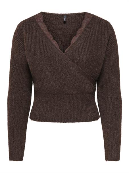 ONLMAGGIE LS LACE MIX CROSS ONECK KNT coffee bean