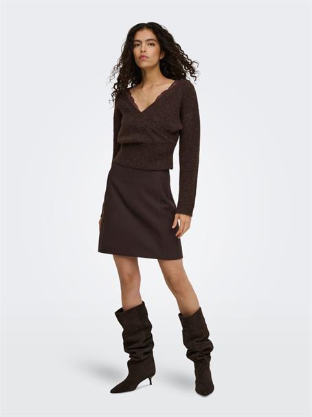 ONLMAGGIE LS LACE MIX CROSS ONECK KNT coffee bean