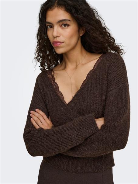 ONLMAGGIE LS LACE MIX CROSS ONECK KNT coffee bean