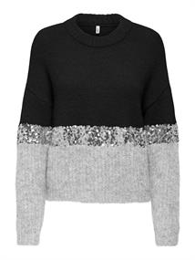ONLMAINE LIFE LS SEQUIN BLOCK O-NECK KNT black