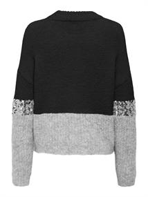 ONLMAINE LIFE LS SEQUIN BLOCK O-NECK KNT black