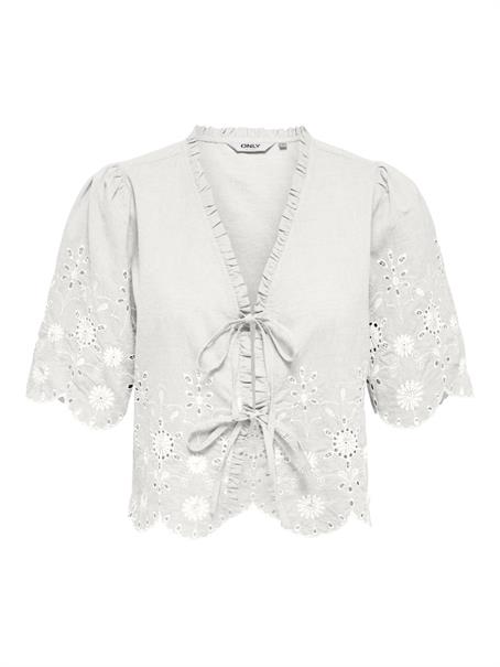 ONLMIFFY S/S EMB TIE TOP OS WVN cloud dancer