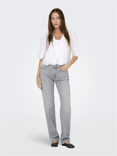 ONLMIFFY S/S EMB TIE TOP OS WVN cloud dancer