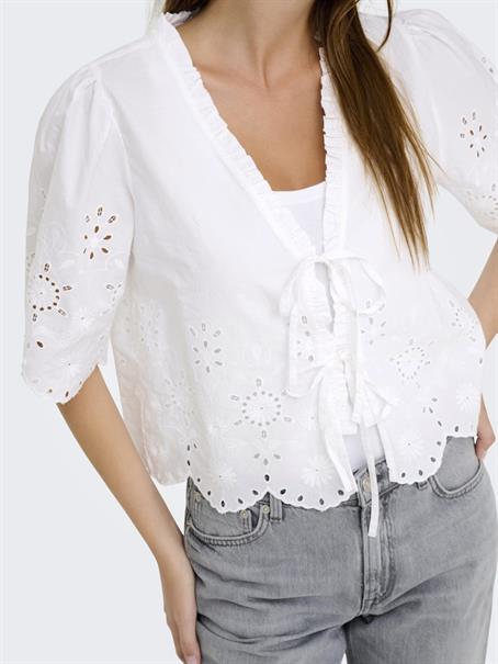 ONLMIFFY S/S EMB TIE TOP OS WVN cloud dancer