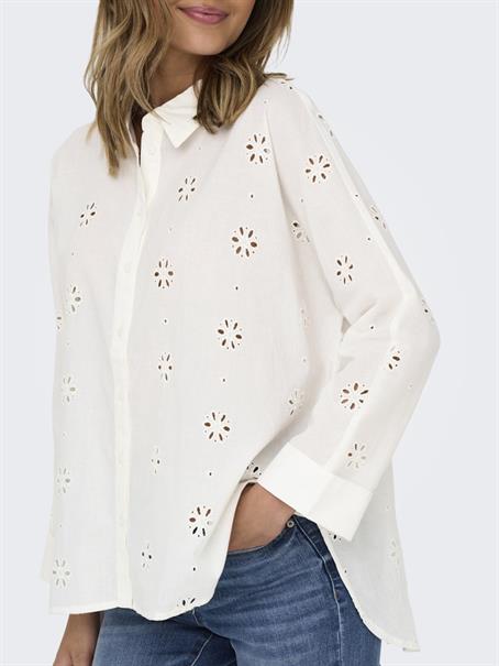 ONLNEW LINA GRACE LS BROD ANGL SHIRT WVN cloud dancer